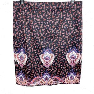 J.Crew Womens Pencil Skirt Paisley Black Pink Back Zip Stretchy Cotton Size 6